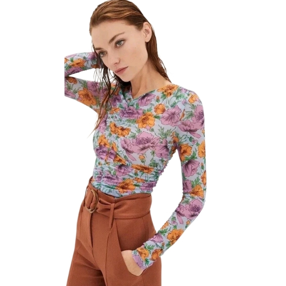 Veronica Beard MYRNA FLORAL-PRINT TOP SIZE 10 Mesh Spring Office Siren Sheer